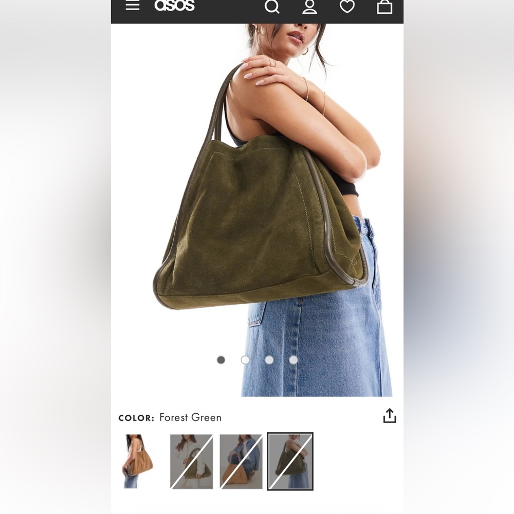ASOS Forest Green Suede Tote Bag